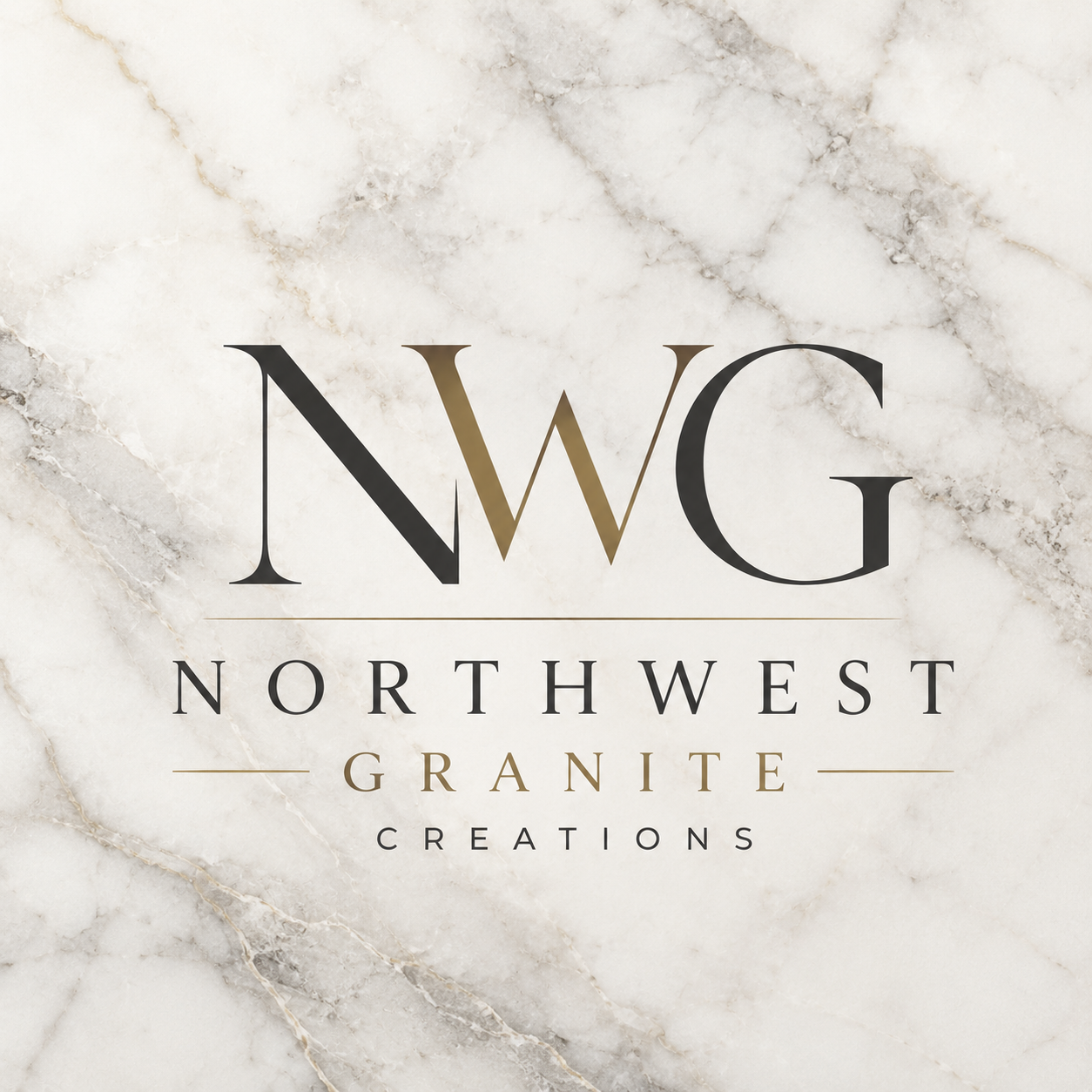 Northwest Granite Creations logo on white marble texture background