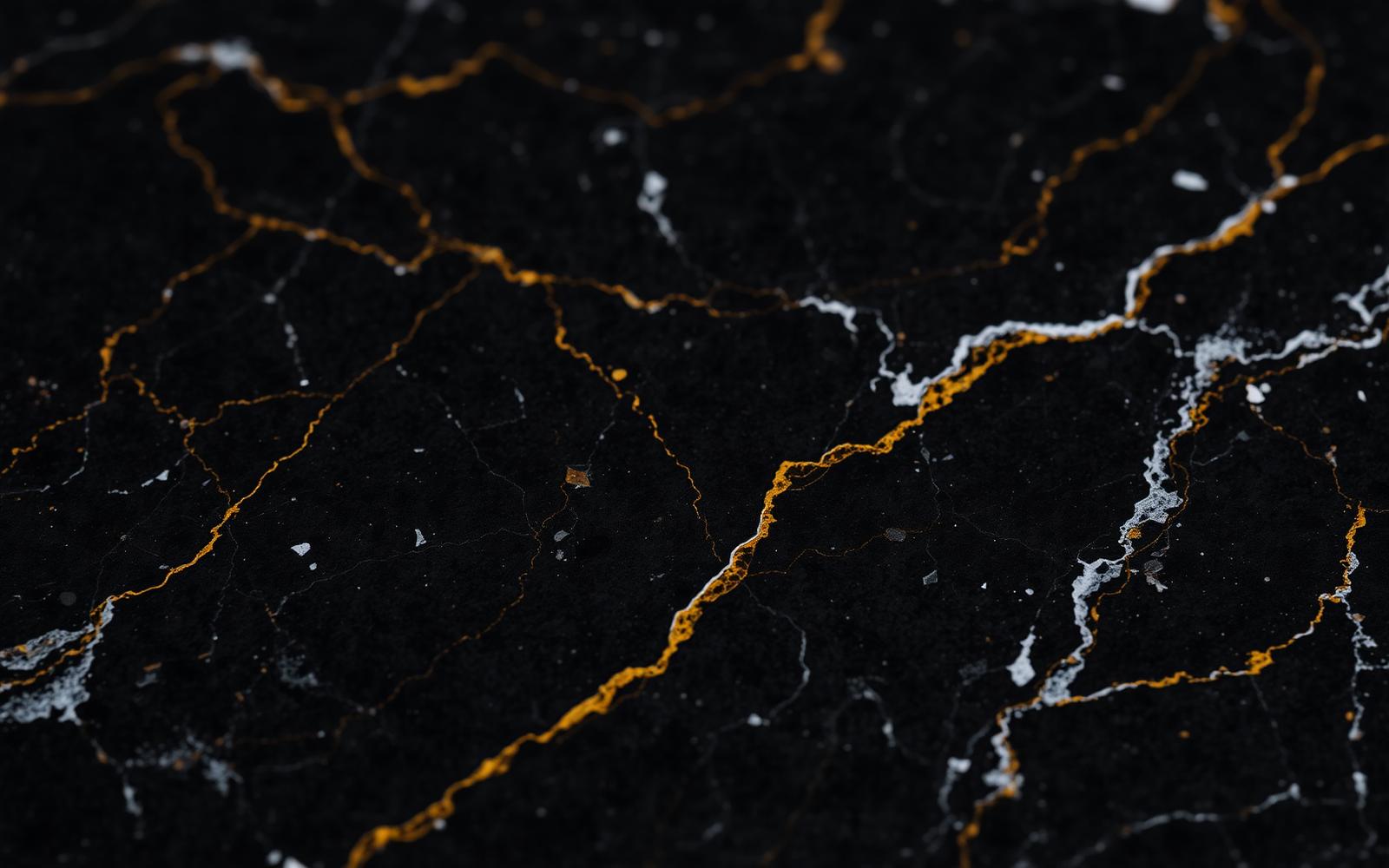 Polished black granite slab with veining